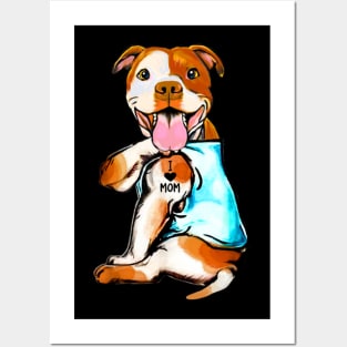 Funny Dog Pitbull I Love Mom Tattoo Gift T-Shirt Posters and Art